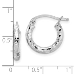 Sterling Silver Rhodium-plated 3.00mm Diamond-cut Hoop Earrings - 5