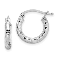 Sterling Silver Rhodium-plated 3.00mm Diamond-cut Hoop Earrings - 5