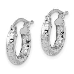 Sterling Silver Rhodium-plated 3.00mm Diamond-cut Hoop Earrings - 3