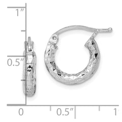 Sterling Silver Rhodium-plated 3.00mm Diamond-cut Hoop Earrings - 3