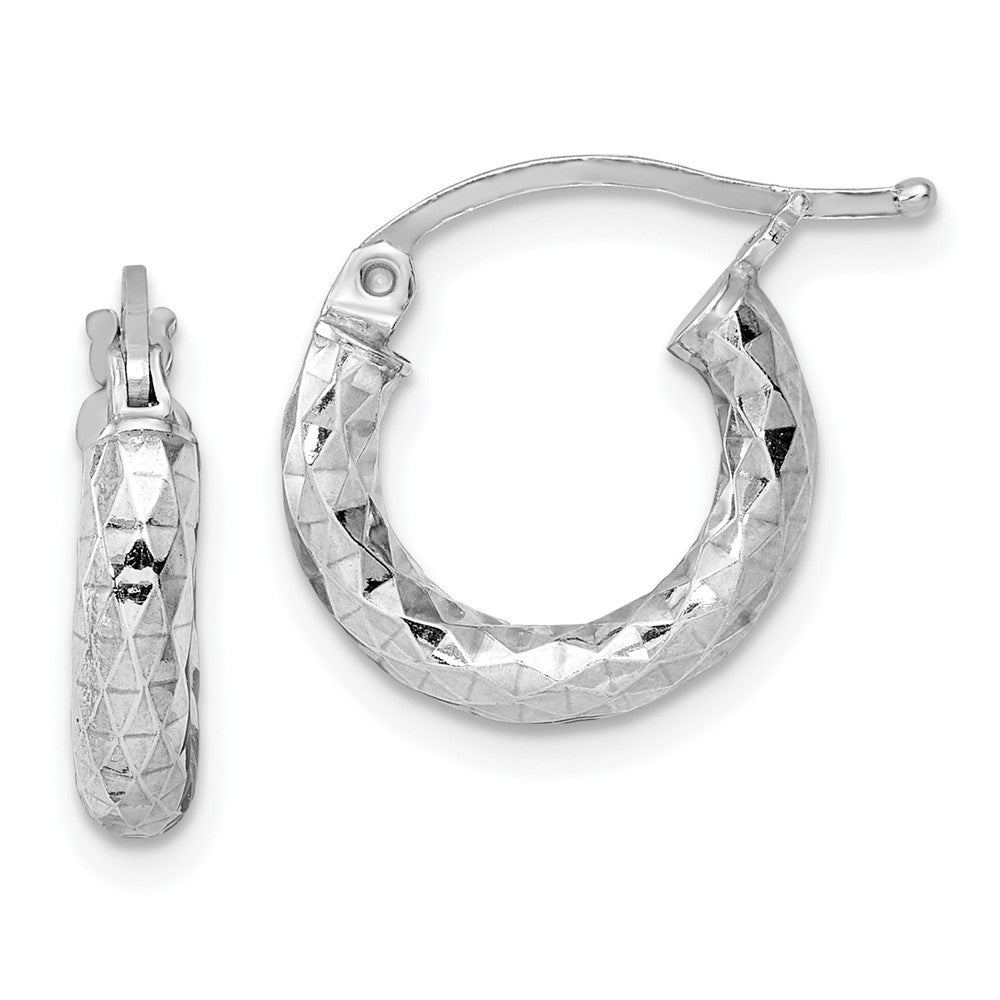 Sterling Silver Rhodium-plated 3.00mm Diamond-cut Hoop Earrings - 3