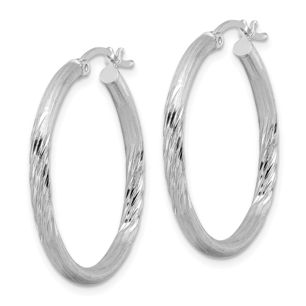 Sterling Silver Rhod-plated 2.5mm Polished/Satin Diamond-cut Hoop Earrings - 5