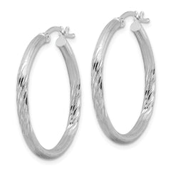 Sterling Silver Rhod-plated 2.5mm Polished/Satin Diamond-cut Hoop Earrings - 5