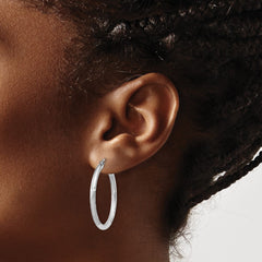 Sterling Silver Rhod-plated 2.5mm Polished/Satin Diamond-cut Hoop Earrings - 5