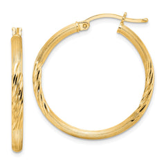 Sterling Silver Flash Gold-plated 2.5mm Polished/Satin D/C Hoop Earrings - 2