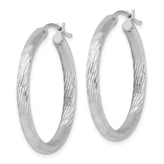 Sterling Silver Rhodium-plated 3mm Polished/Satin Diamond-cut Hoop Earrings - 4