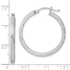 Sterling Silver Rhodium-plated 3mm Polished/Satin Diamond-cut Hoop Earrings - 4