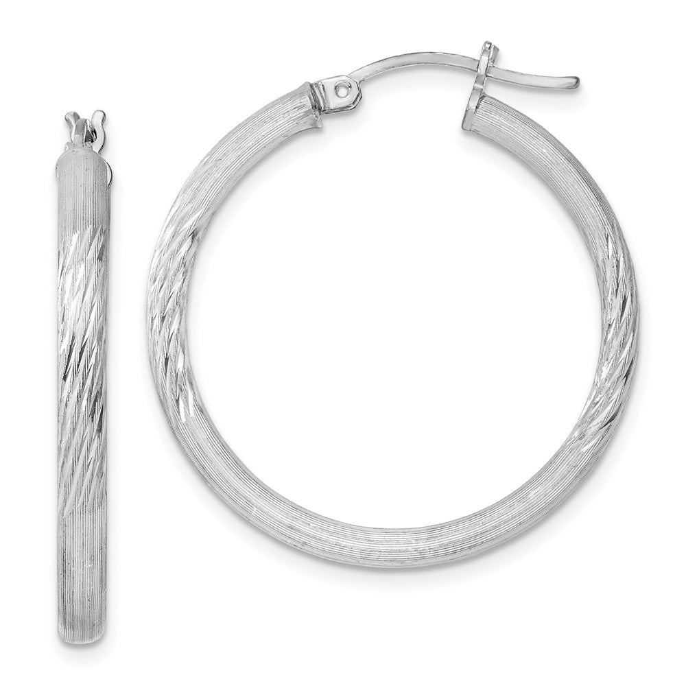 Sterling Silver Rhodium-plated 3mm Polished/Satin Diamond-cut Hoop Earrings - 4