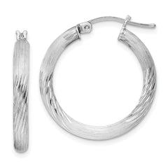 Sterling Silver Rhodium-plated 3mm Polished/Satin Diamond-cut Hoop Earrings - 5