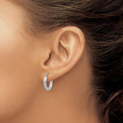 Sterling Silver Rhodium-plated 3mm Polished/Satin Diamond-cut Hoop Earrings - 6