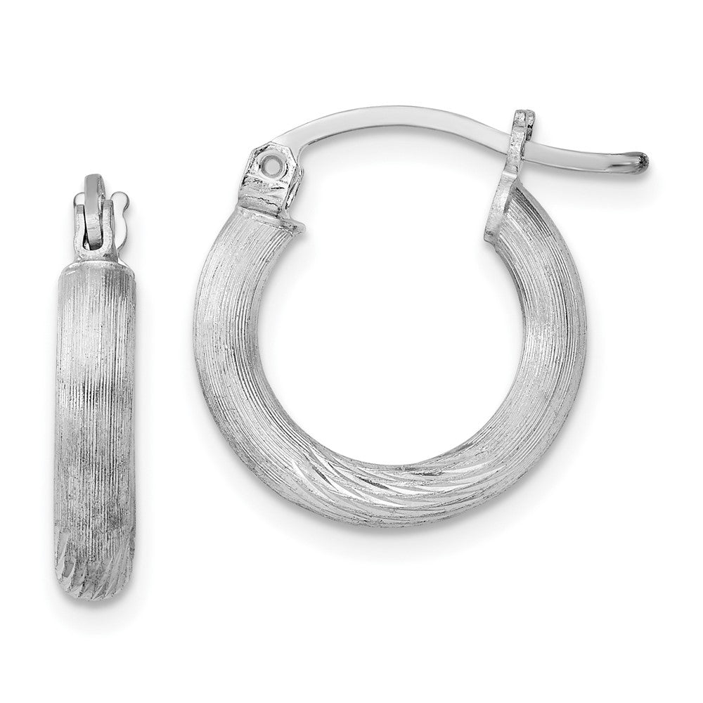 Sterling Silver Rhodium-plated 3mm Polished/Satin Diamond-cut Hoop Earrings - 6
