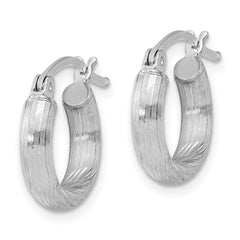 Sterling Silver Rhodium-plated 3mm Polished/Satin Diamond-cut Hoop Earrings - 7
