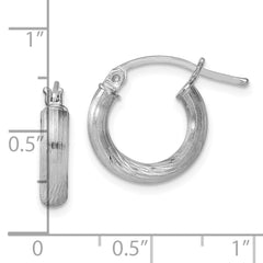 Sterling Silver Rhodium-plated 3mm Polished/Satin Diamond-cut Hoop Earrings - 7