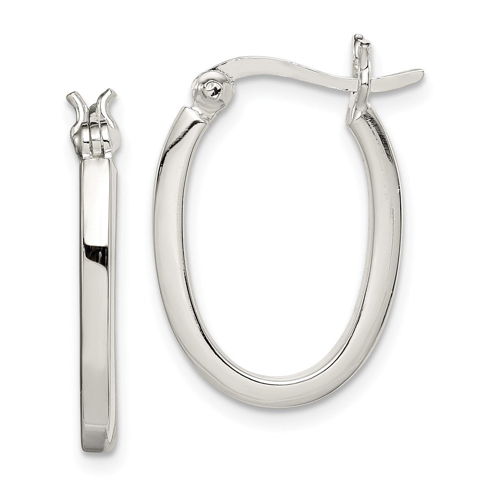 Sterling Silver 2.00mm Square Tube Oval Hoop Earrings - 2