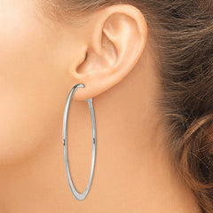 Sterling Silver Polish & Tapered 1.5mm Omega Back Round Hoop Earrings