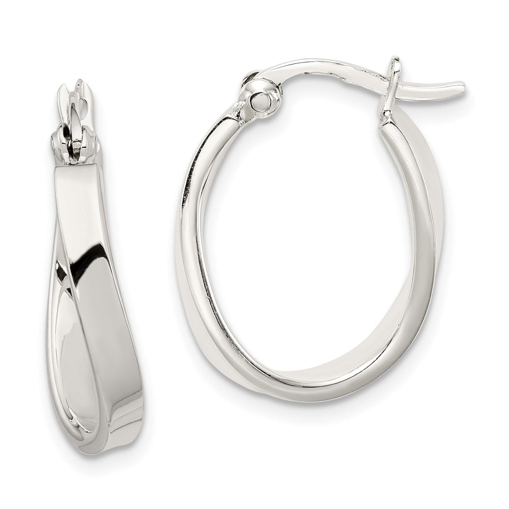 Sterling Silver Polished & Twisted Oval Hoop Earrings - 2