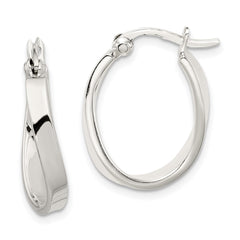 Sterling Silver Polished & Twisted Oval Hoop Earrings - 2