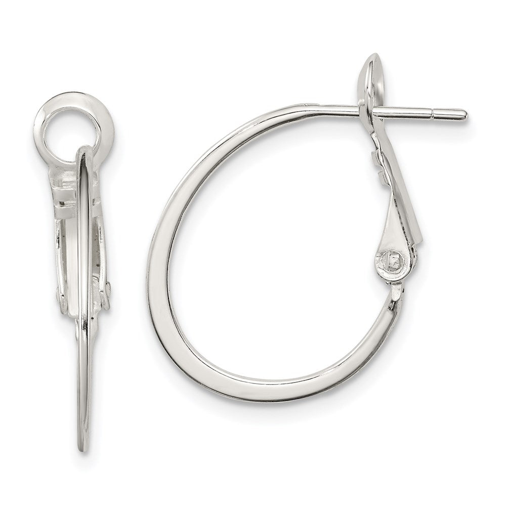 Sterling Silver Rhodium-plated 1.5mm Oval Omega Back Hoop Earrings - 3