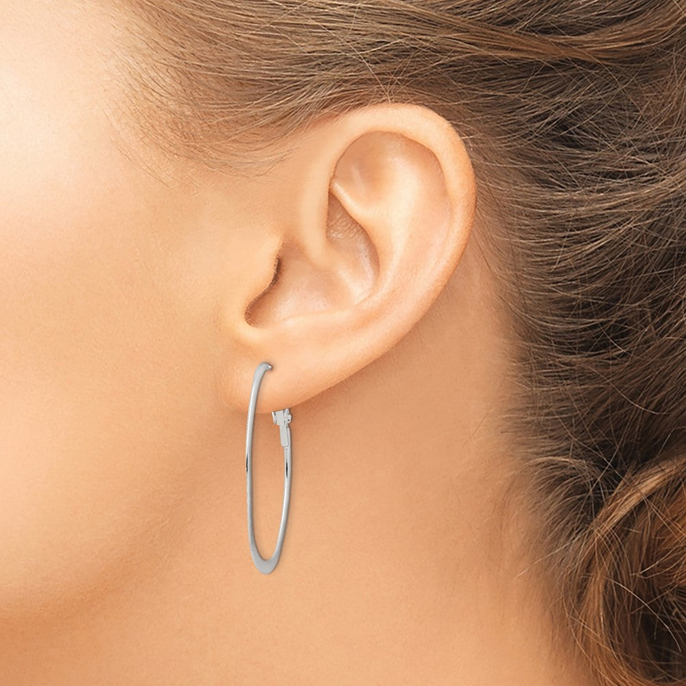 Sterling Silver Rhodium-plated 1.5mm Oval Omega Back Hoop Earrings - 2