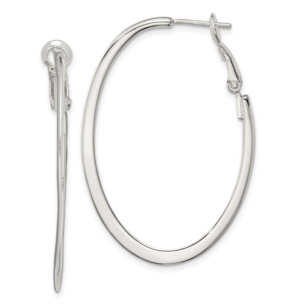 Sterling Silver Rhodium-plated 1.5mm Oval Omega Back Hoop Earrings - 2