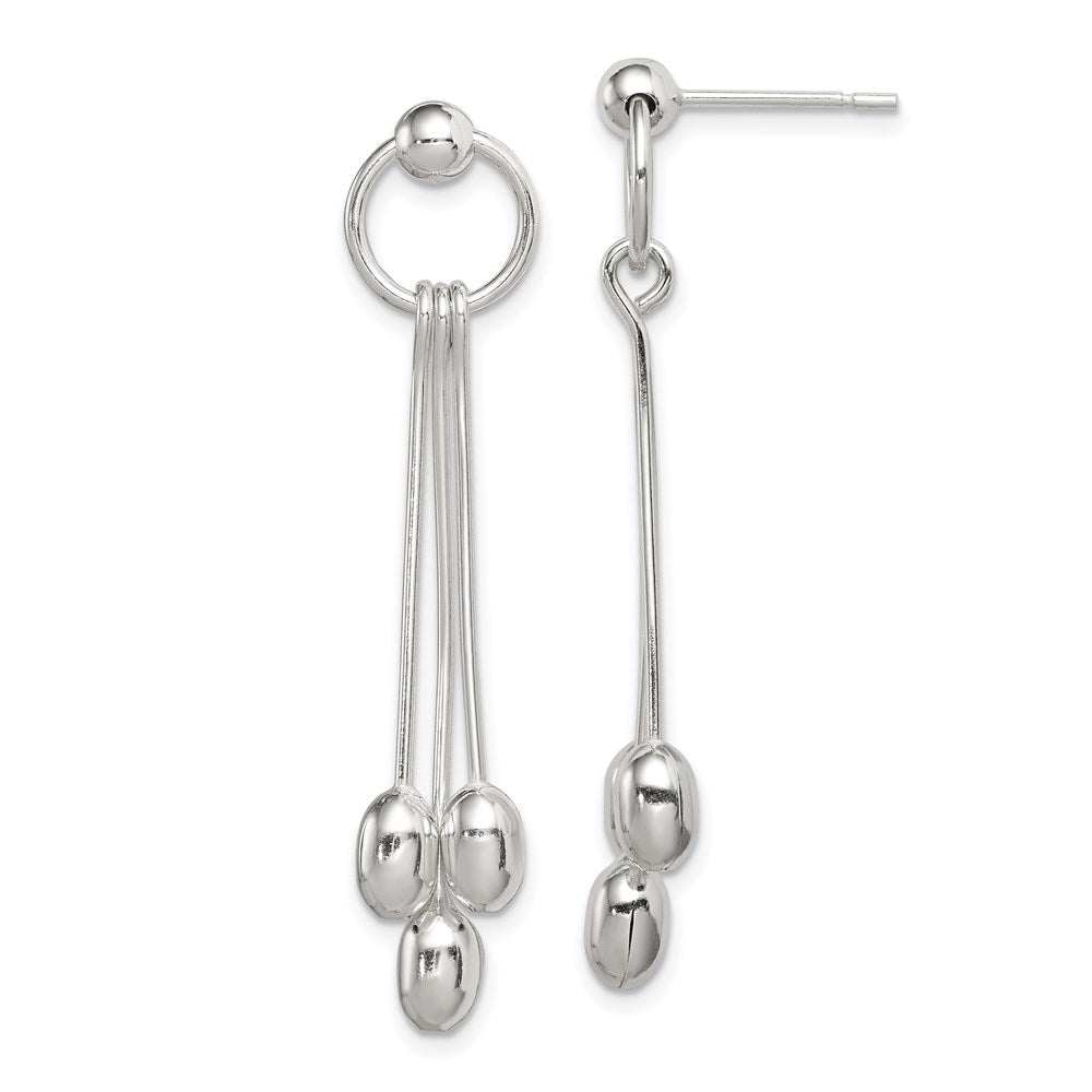 Sterling Silver Polished Multi-strand Oval Beaded Post Dangle Earrings