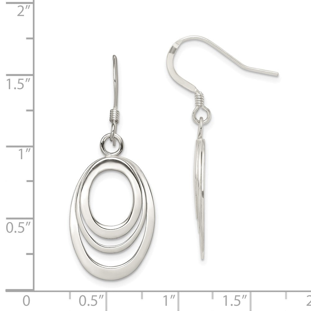 Sterling Silver Polished Triple Oval Dangle Earrings - 2