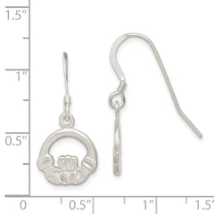 Sterling Silver Satin & Diamond-cut Claddagh Dangle Earrings