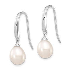 Sterling Silver Rhodium-plated 8-9mm White Teardrop Freshwater Cultured Pearl Dangle Earrings - 2