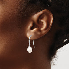 Sterling Silver Rhodium-plated 8-9mm White Teardrop Freshwater Cultured Pearl Dangle Earrings - 2