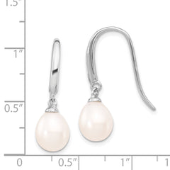 Sterling Silver Rhodium-plated 8-9mm White Teardrop Freshwater Cultured Pearl Dangle Earrings - 2