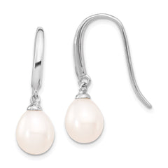 Sterling Silver Rhodium-plated 8-9mm White Teardrop Freshwater Cultured Pearl Dangle Earrings - 2