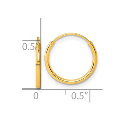 Sterling Silver Gold-tone 1.3mm Polished Endless Hoop Earrings