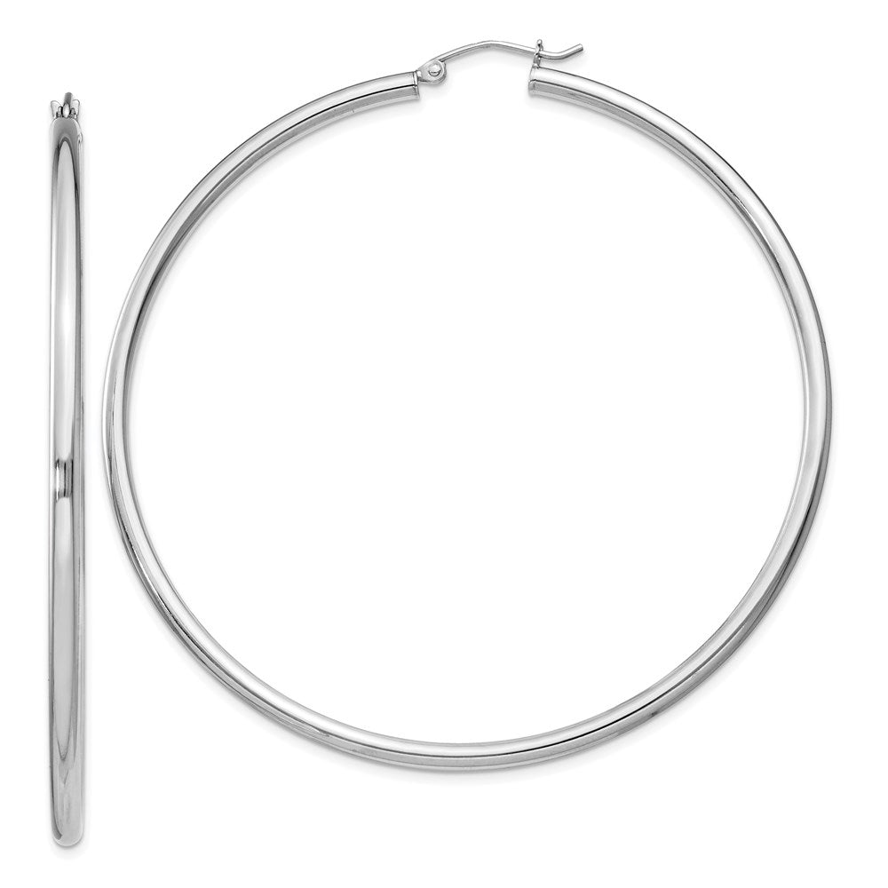 Sterling Silver Rhodium-plated 2.5mm Round Hoop Earrings - 12