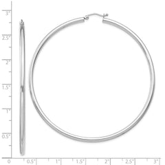 Sterling Silver Rhodium-plated 2.5mm Round Hoop Earrings - 3