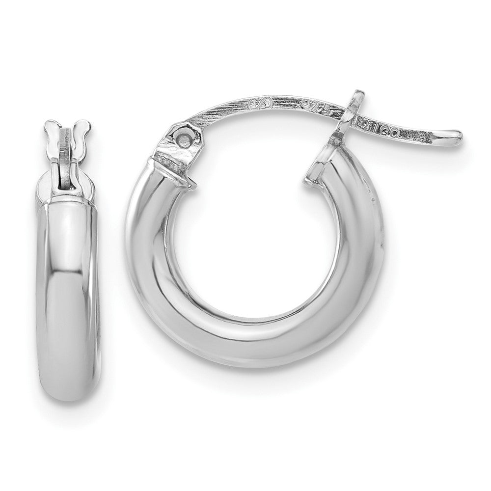 Sterling Silver Rhodium-plated 3mm Round Hoop Earrings - 9