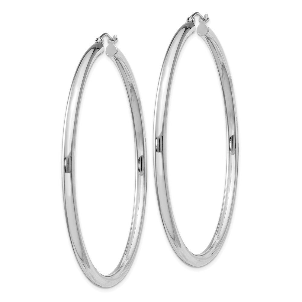 Sterling Silver Rhodium-plated 3mm Round Hoop Earrings - 6