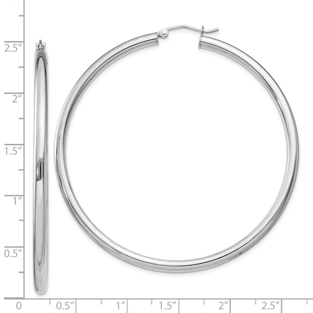 Sterling Silver Rhodium-plated 3mm Round Hoop Earrings - 6