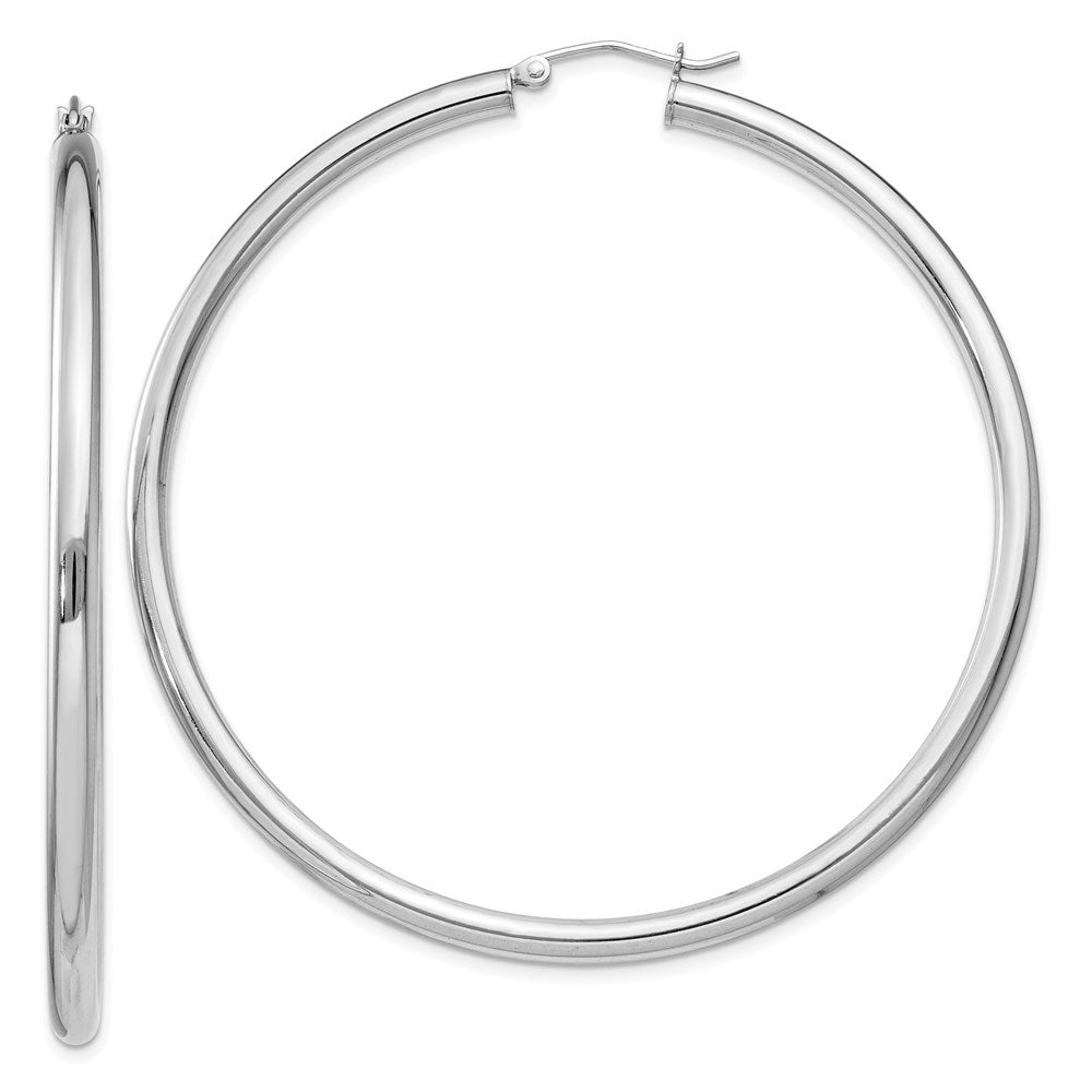 Sterling Silver Rhodium-plated 3mm Round Hoop Earrings - 6