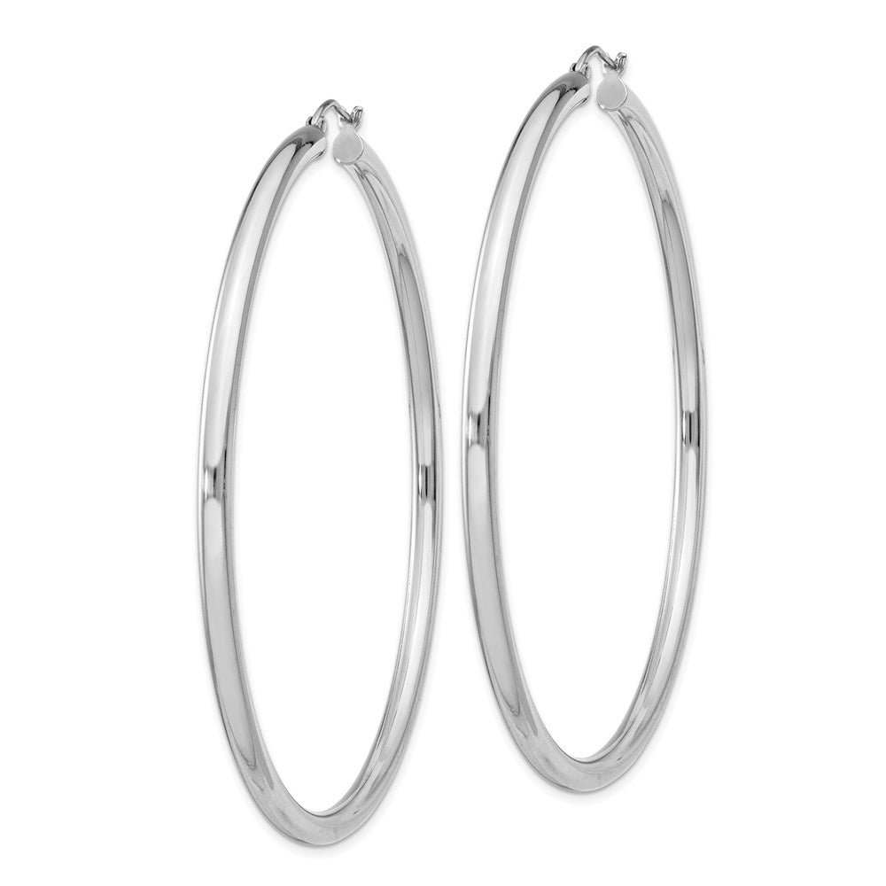 Sterling Silver Rhodium-plated 3mm Round Hoop Earrings - 12