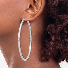 Sterling Silver Rhodium-plated 3mm Round Hoop Earrings - 10