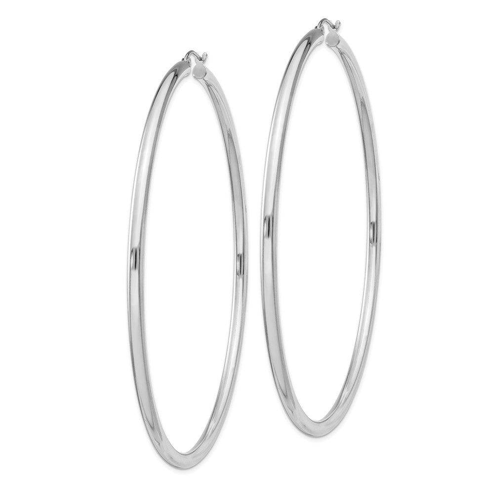 Sterling Silver Rhodium-plated 3mm Round Hoop Earrings - 13
