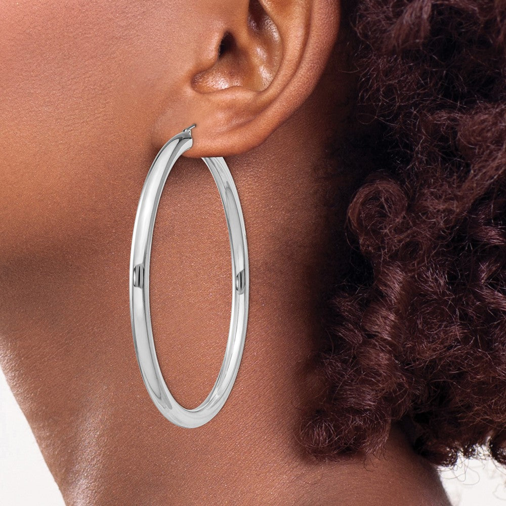 Sterling Silver Rhodium-plated 4mm Round Hoop Earrings - 11
