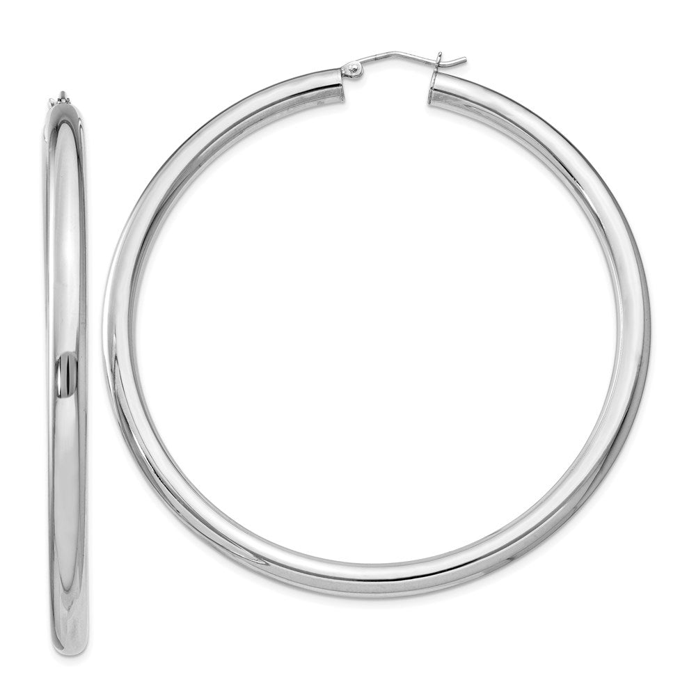 Sterling Silver Rhodium-plated 4mm Round Hoop Earrings - 11