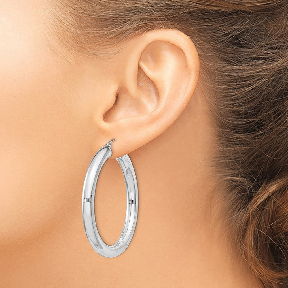 Sterling Silver Rhodium-plated 5mm Round Hoop Earrings - 9