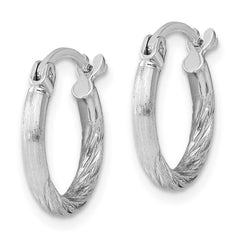 Sterling Silver Rhodium-plated 2mm Polished/Satin Diamond-cut Hoop Earrings - 4