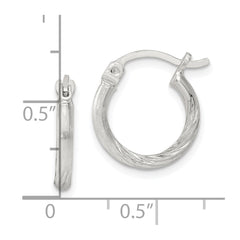 Sterling Silver 2mm Polished/Satin D/C Hoop Earrings - 12