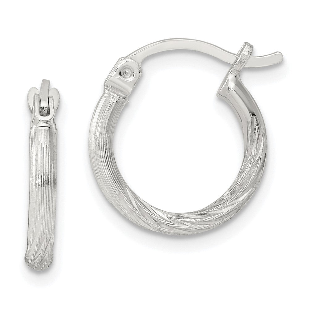 Sterling Silver 2mm Polished/Satin D/C Hoop Earrings - 12