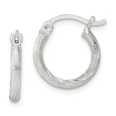 Sterling Silver 2mm Polished/Satin D/C Hoop Earrings - 12