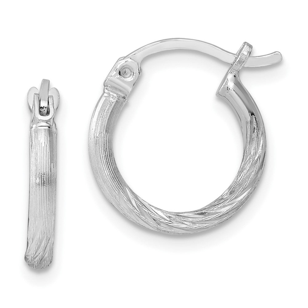 Sterling Silver Rhodium-plated 2mm Polished/Satin Diamond-cut Hoop Earrings - 4