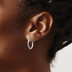 Sterling Silver Rhodium-plated 2mm Polished/Satin Diamond-cut Hoop Earrings - 5